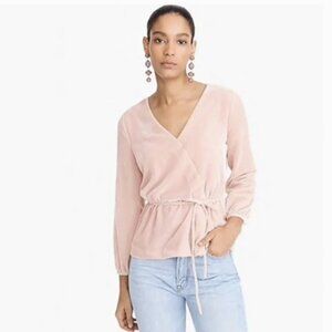 New J.Crew Pink Cream‎ Faux-wrap Top In Drapey Velvet Size 12 Preppy Feminine